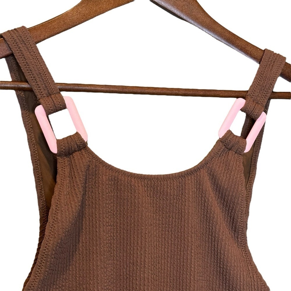 Aerie Crinkle Birthday Scoop Cheekiest One Piece Swimsuit Size Xsmall- Brown NEW - Picture 3 of 9